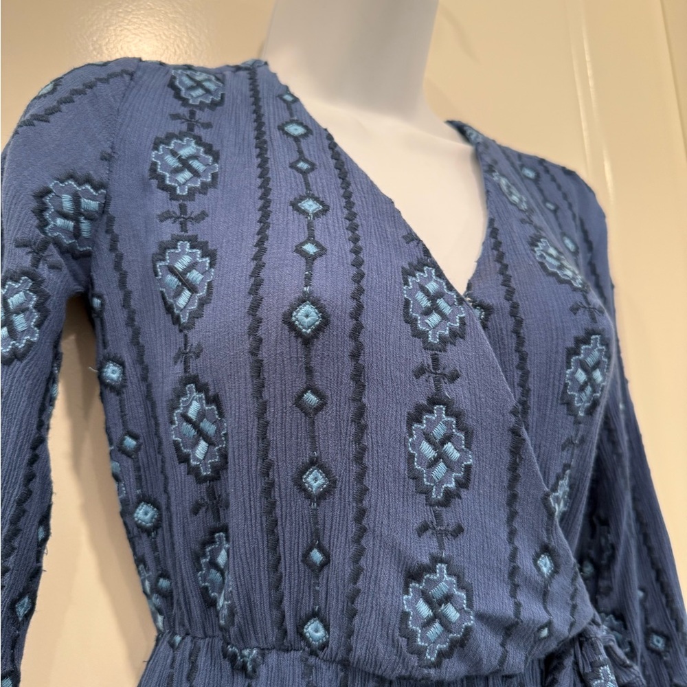 Blue Patterned Wrap Romper - Picture 3 of 8